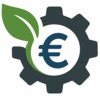 Logo Projekt Na-Fi-Get-Aus, graues Zahnrad mit dunkelblauer Euromünze und dunkelgrünem Blatt